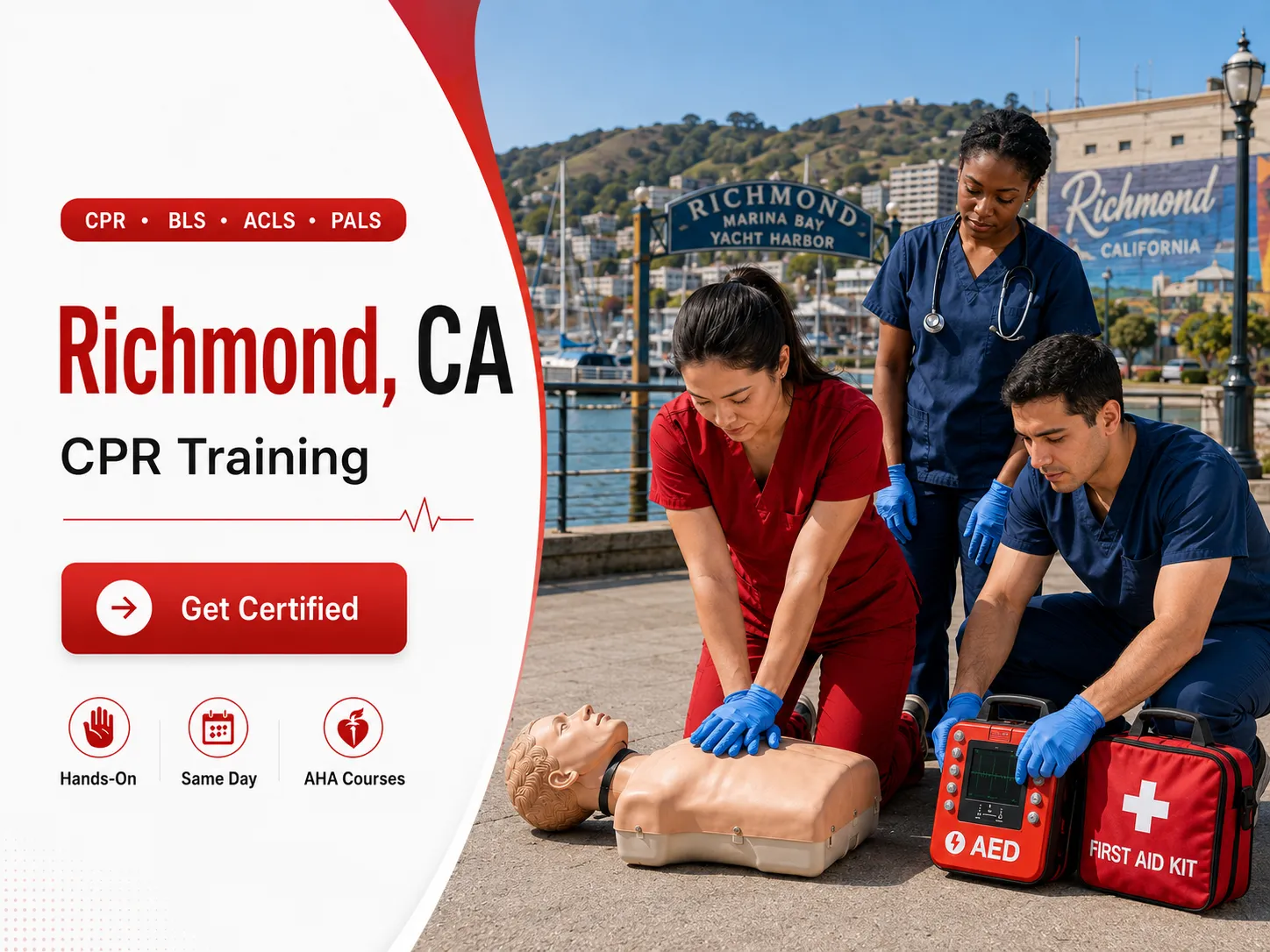 AED demonstration during CPR class in Richmond, CA