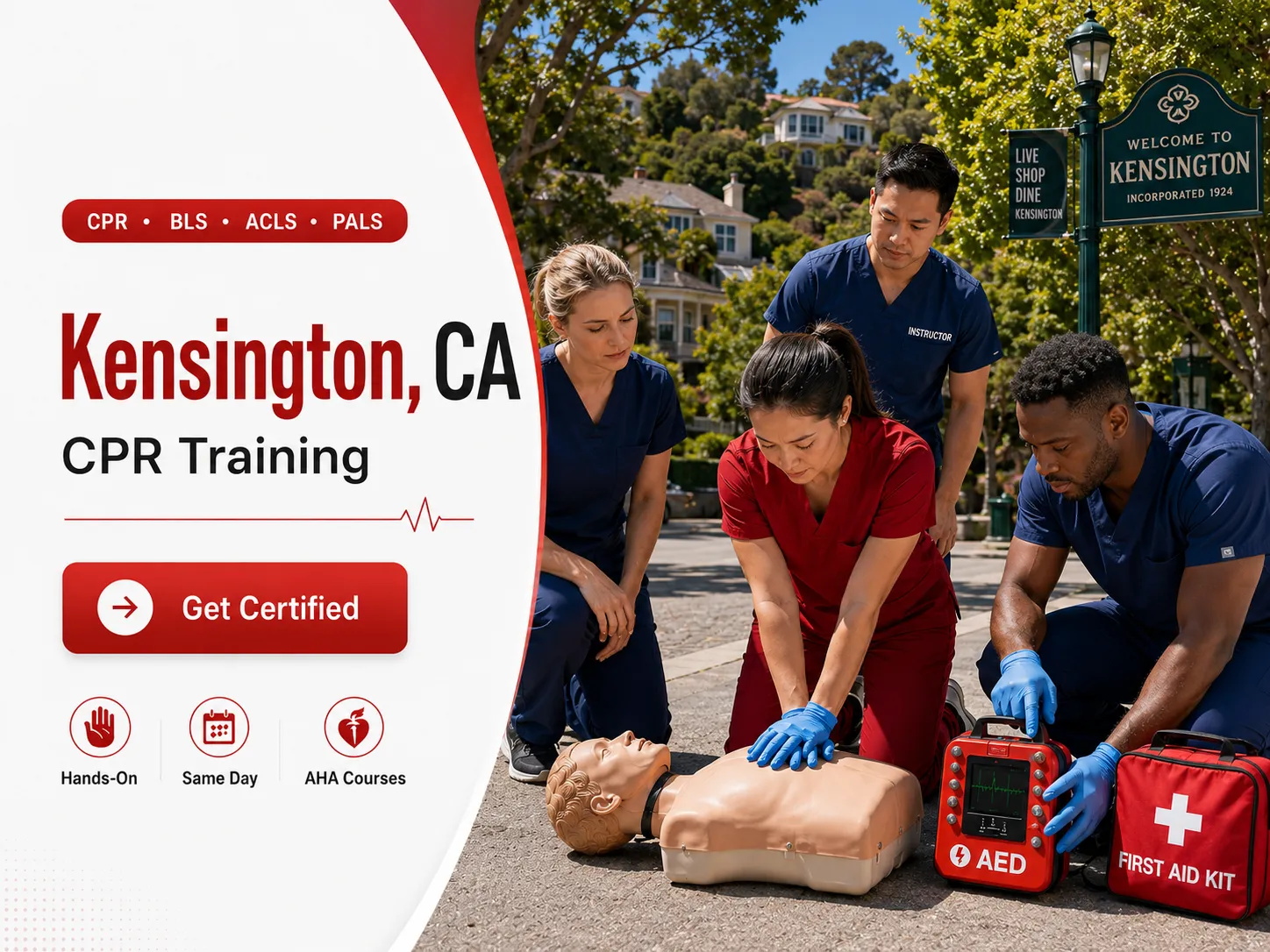 AHA BLS provider course with CPR mannequins in Kensington, CA