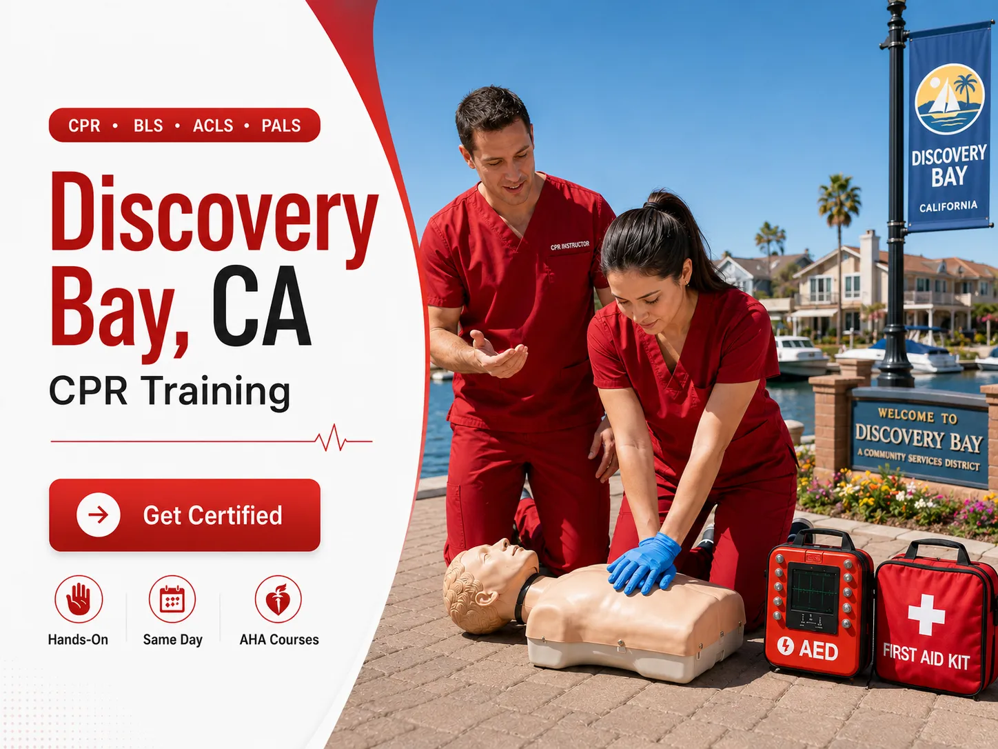 CPR skills practice with AHA-certified trainer in Discovery Bay, CA