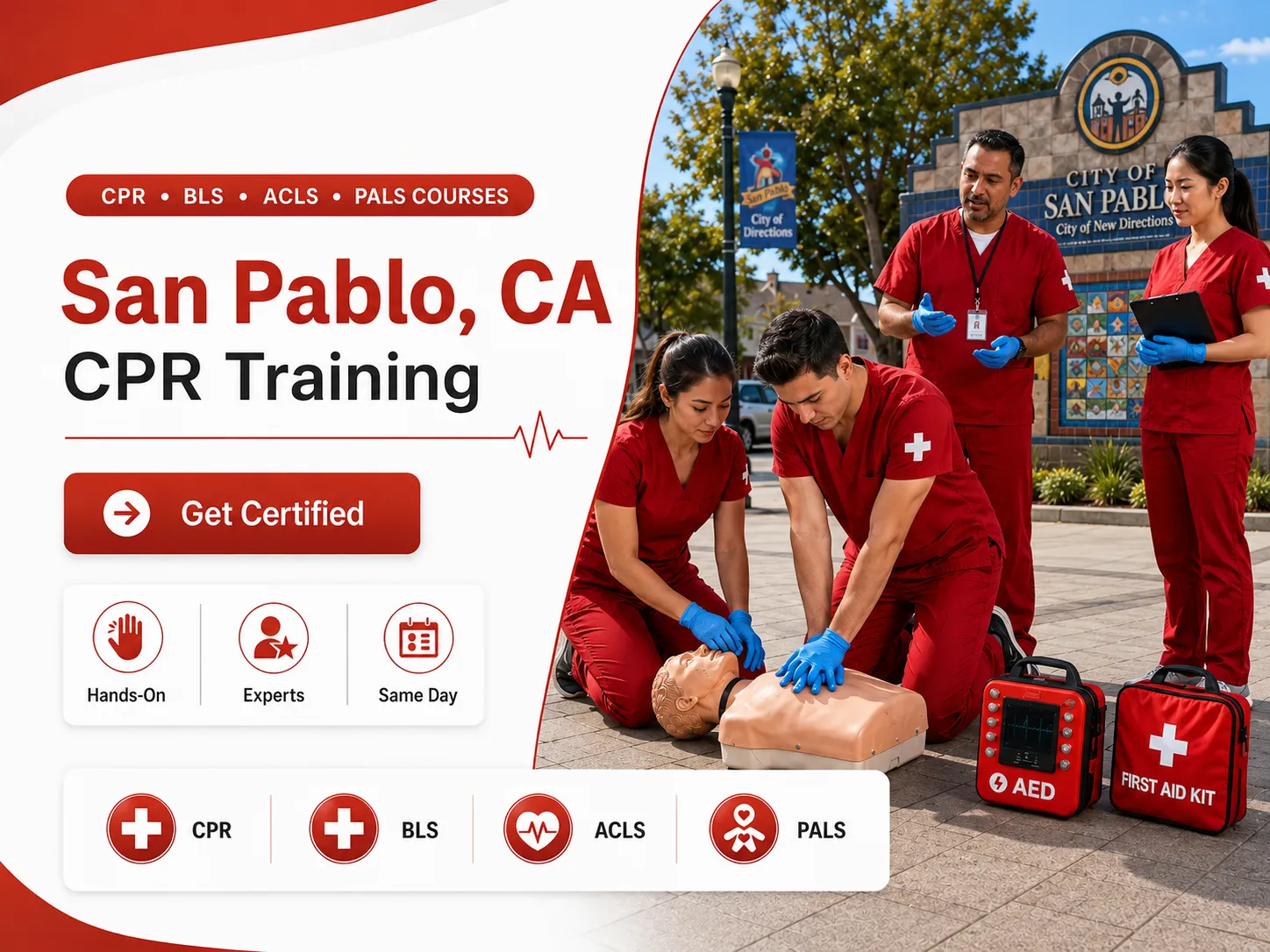 Two-rescuer CPR technique practice in San Pablo, CA certification class